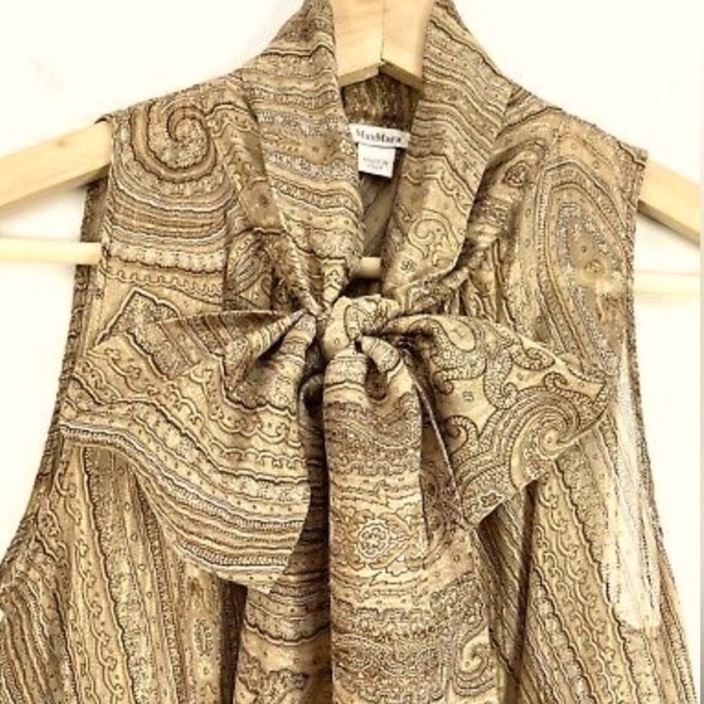MaxMara | size 2 | 100% silk sleeveless paisley blouse in sandy neutrals EUC - Picture 2 of 8